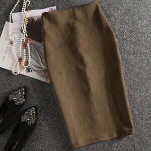 Dark Brown Casual Women's Velvet Skirt with Zipper